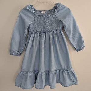 J Crew Girls' Smocked Long Sleeve Chambray Dress (Size 7)